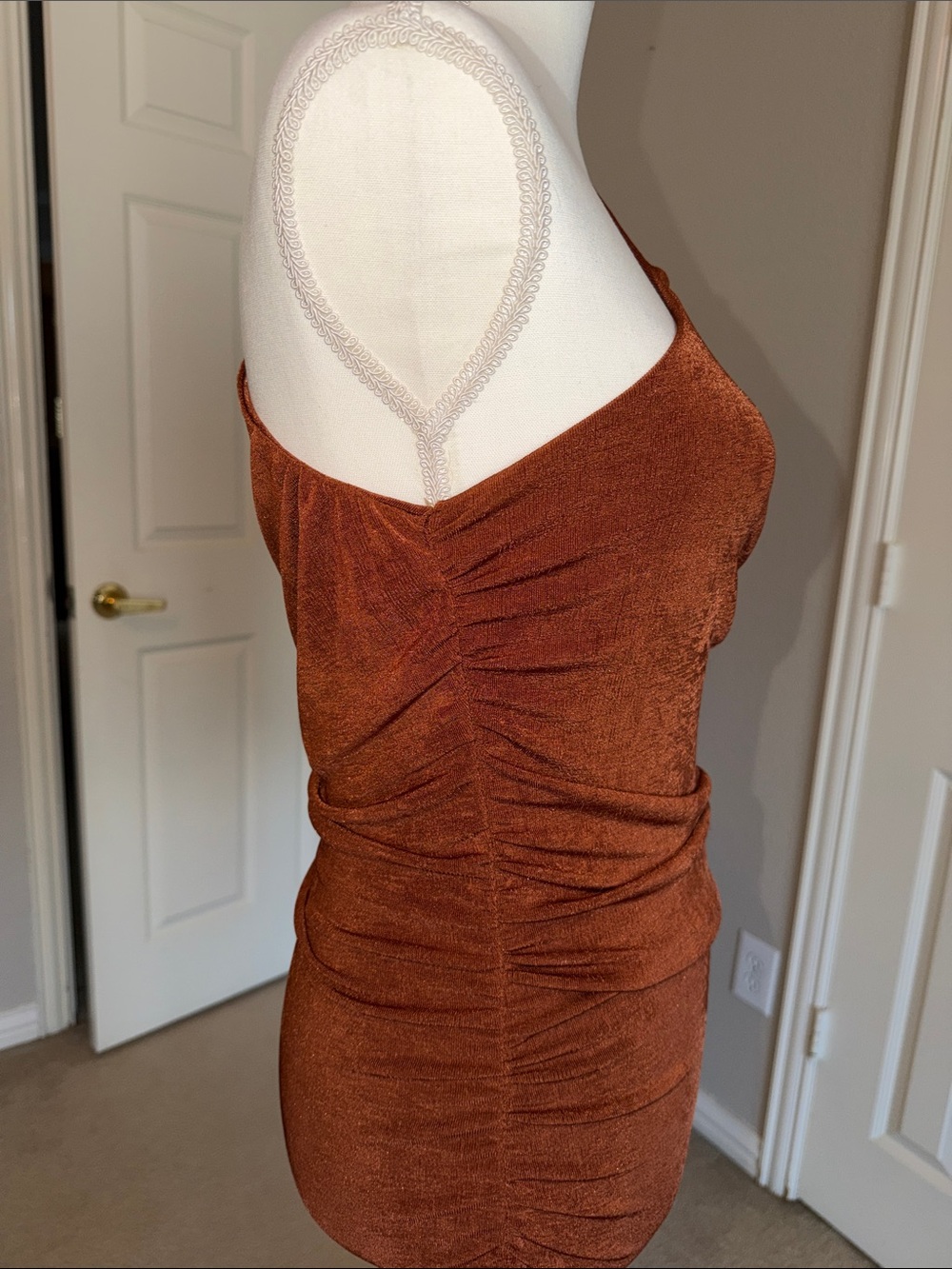 One-Shoulder Rust Bodycon Dress - Picture 5 of 7